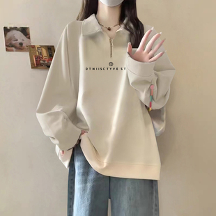 2025秋冬新款时尚设计感外套女加绒加厚polo领字母印花半拉链卫衣