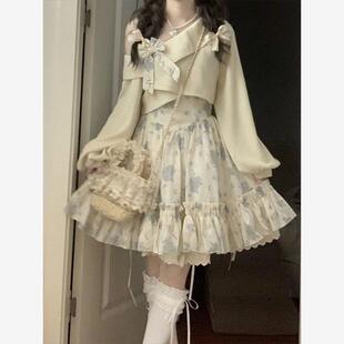 甜妹韩系减龄一整套穿搭短款卫衣女罩衫碎花吊带裙两件套装连衣裙