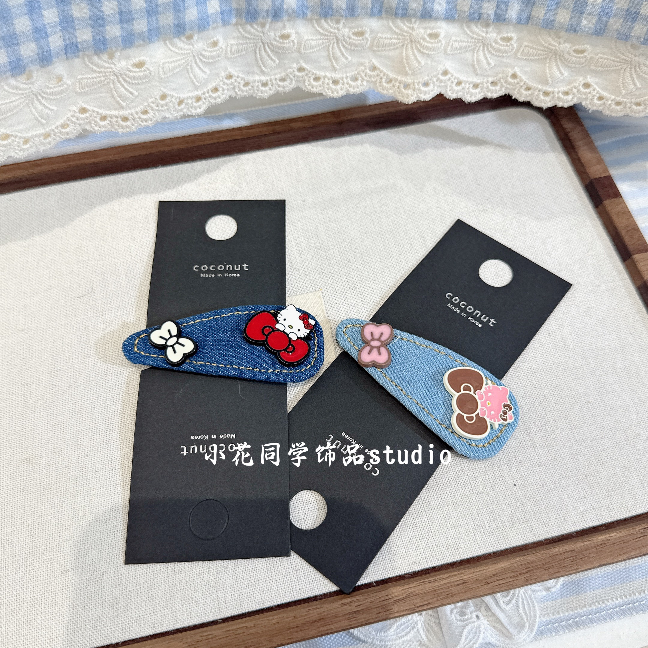 韩国发饰2025新款蓝色爱心牛仔Kitty猫发夹女高级感韩系夹子头饰