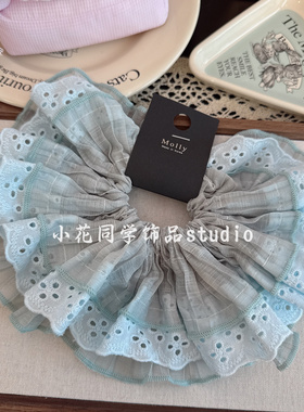 韩国发饰2025新款高级感精致气质欧若风浅绿色蕾丝雪纺发圈大肠圈