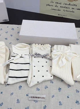 闭店亏本清仓！19元5双棉袜！公主风纯棉袜子女士中筒袜