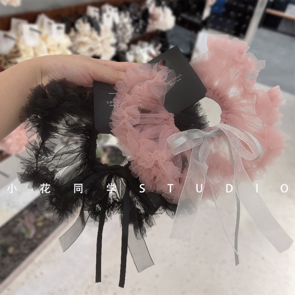 韩国发饰2024新款粉色黑色蕾丝欧根纱单层蝴蝶结飘带发圈大肠圈,饰品/流行首饰/时尚饰品新,发饰,淘宝优惠券,粉丝福利购,淘宝优惠卷