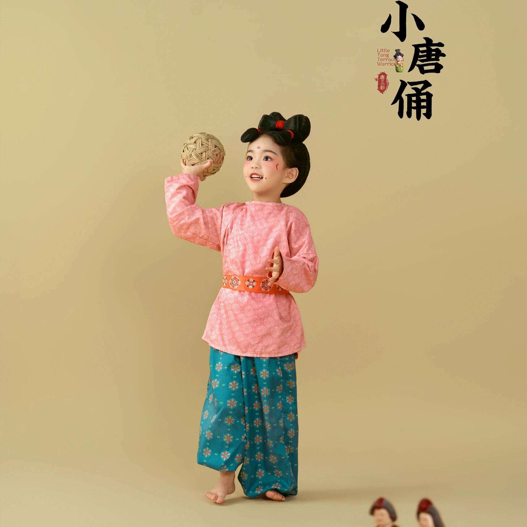 女童汉服新款复原风中长圆领袍带裤子夏季新款儿童古风唐代小唐俑