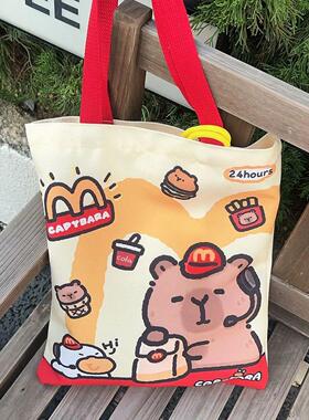 Canvas Bag Novelty Tote Bag Kapibara Inner Daily Large Capac