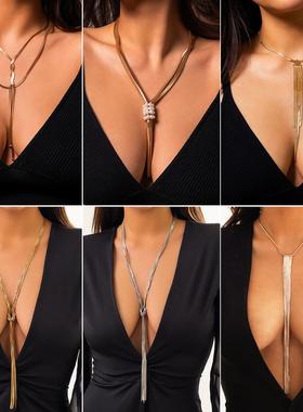 Long snake bone chain neck chain tassel necklace颈炼流苏项炼