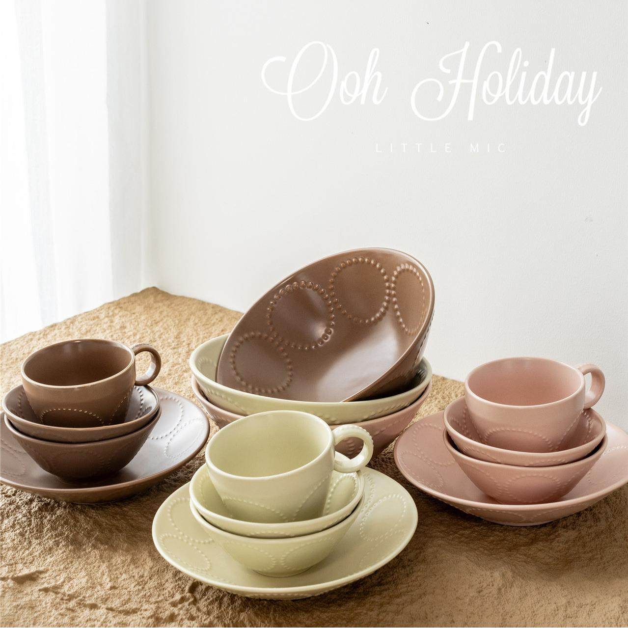 Japanese style tableware relief retro ceramic plate mug