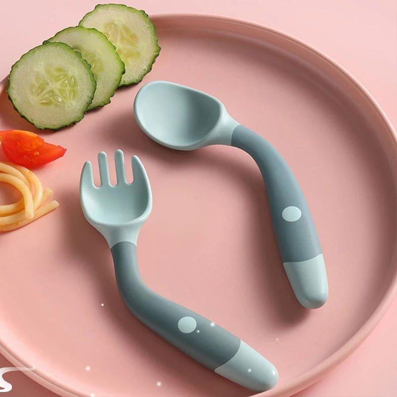 Baby Children Spoon Fork Set Soft Bendable Silicone Scoop Fo