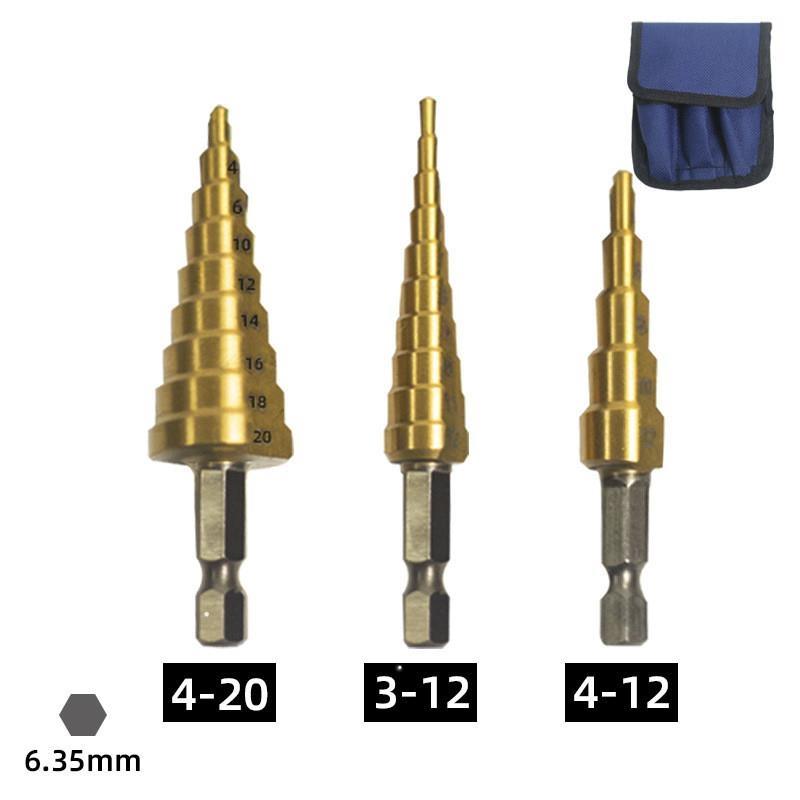 3pcs HSS Steel Step Cone Drill Titanium Bit Set Hexagonal Sh