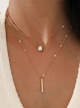 Crystal Zircon Heart Star Charm Layered Pendant Necklace Set