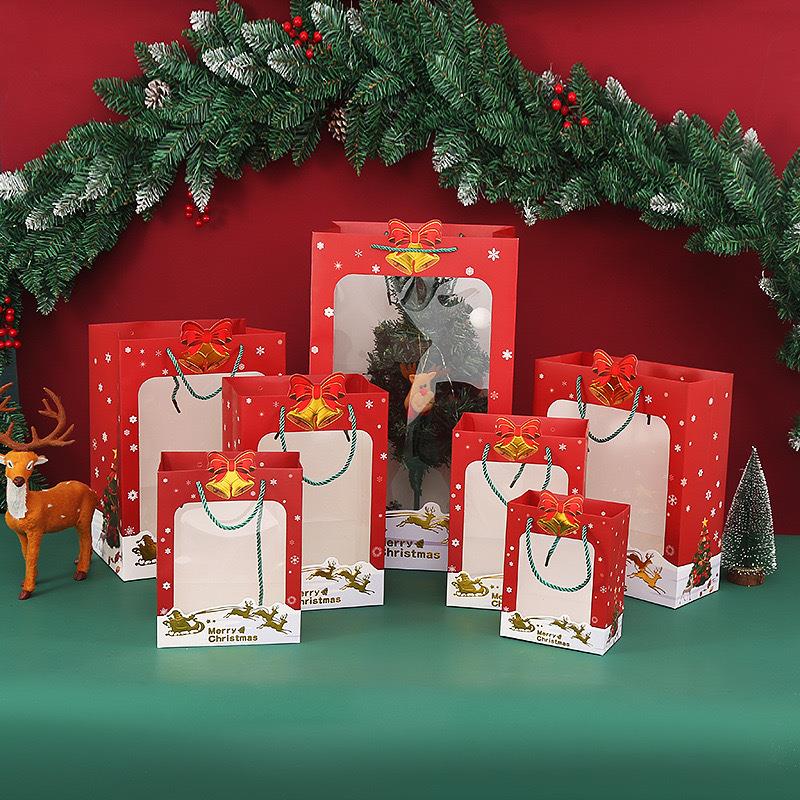 Christmas gift bag, window opening transparent paper bag
