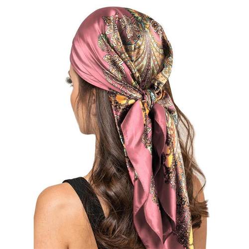 Women Fashion Satin Square Head Scarf Lightweight Neck