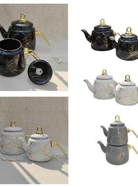 2 Pieces Enameled Tea Kettle Set Coffeepot for Camping