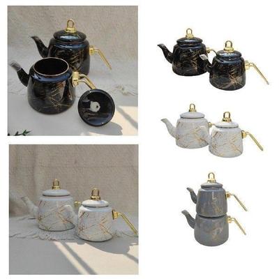 2 Pieces Enameled Tea Kettle Set Coffeepot for Camping