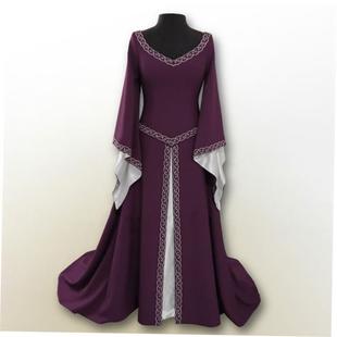 sleeved long embroidered crew dress 万圣Halloween neck party