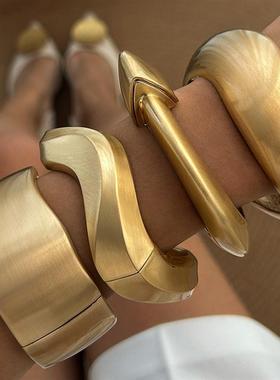 欧美朋克风质感哑光宽版手镯 Irregular metal wristband Brcelet