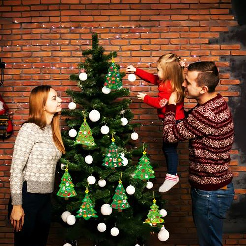 24Pcs Kids DIY Christmas Tree Decoration Card With Gold Stri