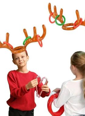 Christmas Inflatable Reindeer Antler Hat Ring Toss Funny Fam