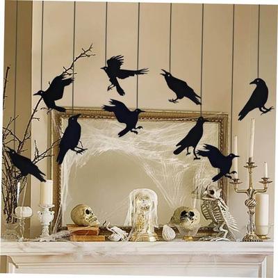 Horror Black Crow Cage Decor Halloween Party Tree Hanging De