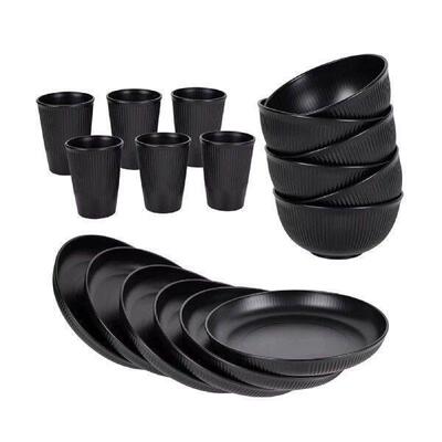 18Pcs Plastic Tableware Set Reusable Plates Bowls And Cups