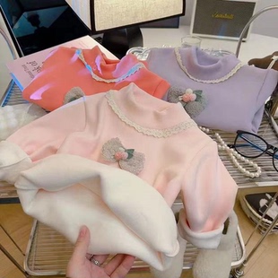 秋冬季新款女童打底衫加绒加厚儿童内搭洋气款保暖上衣女宝一体绒