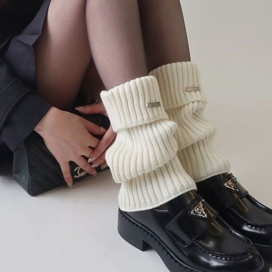 陆甜茶 腿套女款jk辣妹金属标灰色堆堆袜针织袜套y2k秋冬短