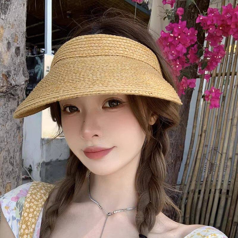 博主海边出游夏2026新款拉菲草帽遮阳帽子防晒草编鸭舌沙滩空顶帽