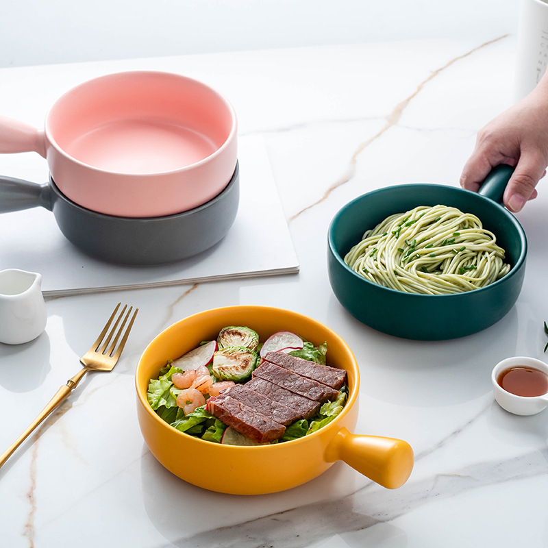 陶瓷烘焙焗饭烤盘带柄烤碗意大利面盘子家用餐具泡面碗早餐沙拉碗