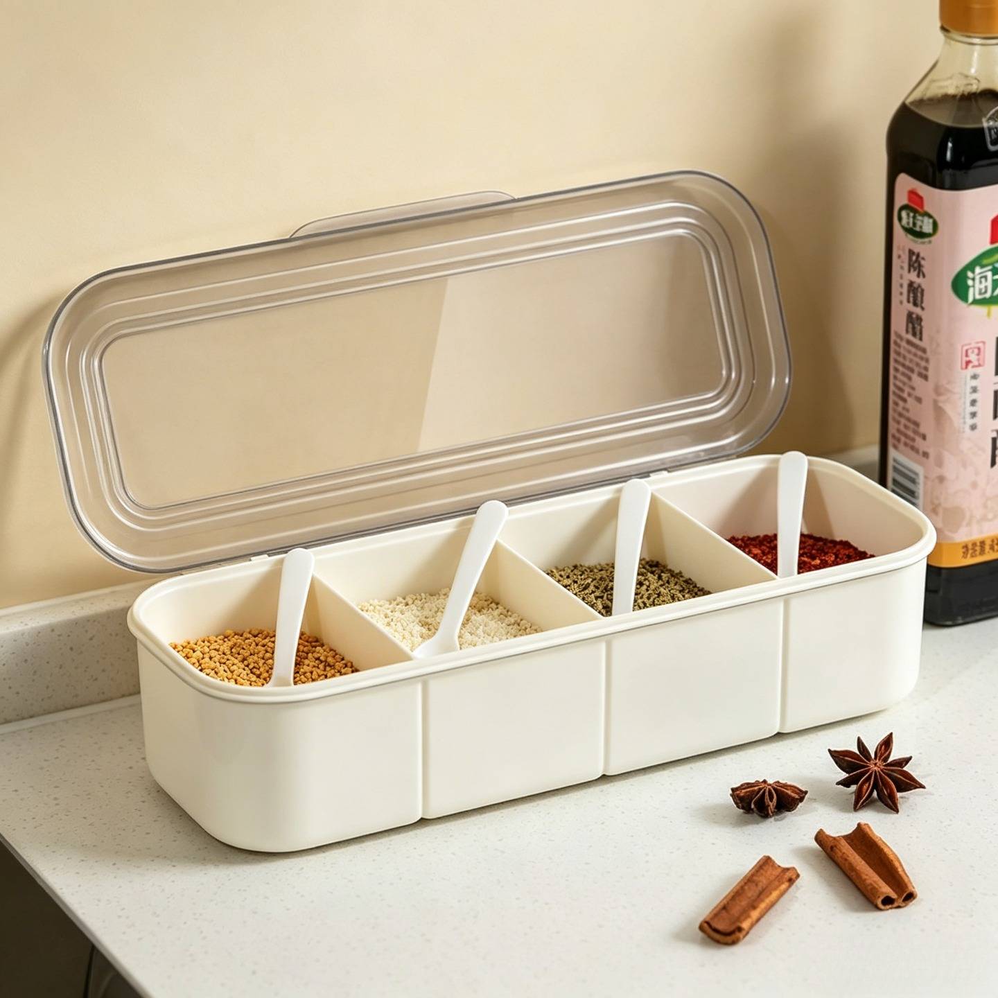 调料盒一体多格食品级PP材质防尘防潮家用厨房调料盒商用摆摊图片