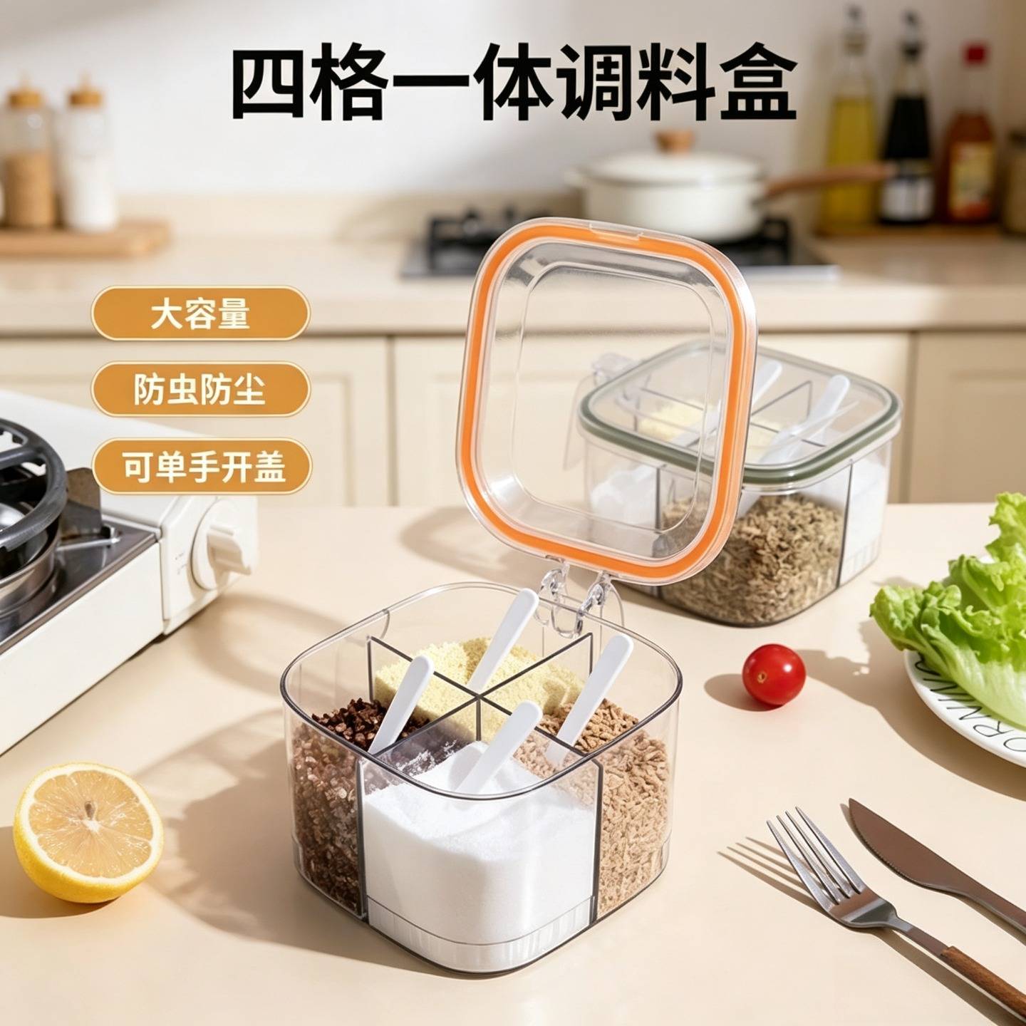 厨房调料收纳盒调味料盒盐罐调料罐调料盒一体多格调味罐组合套装图片