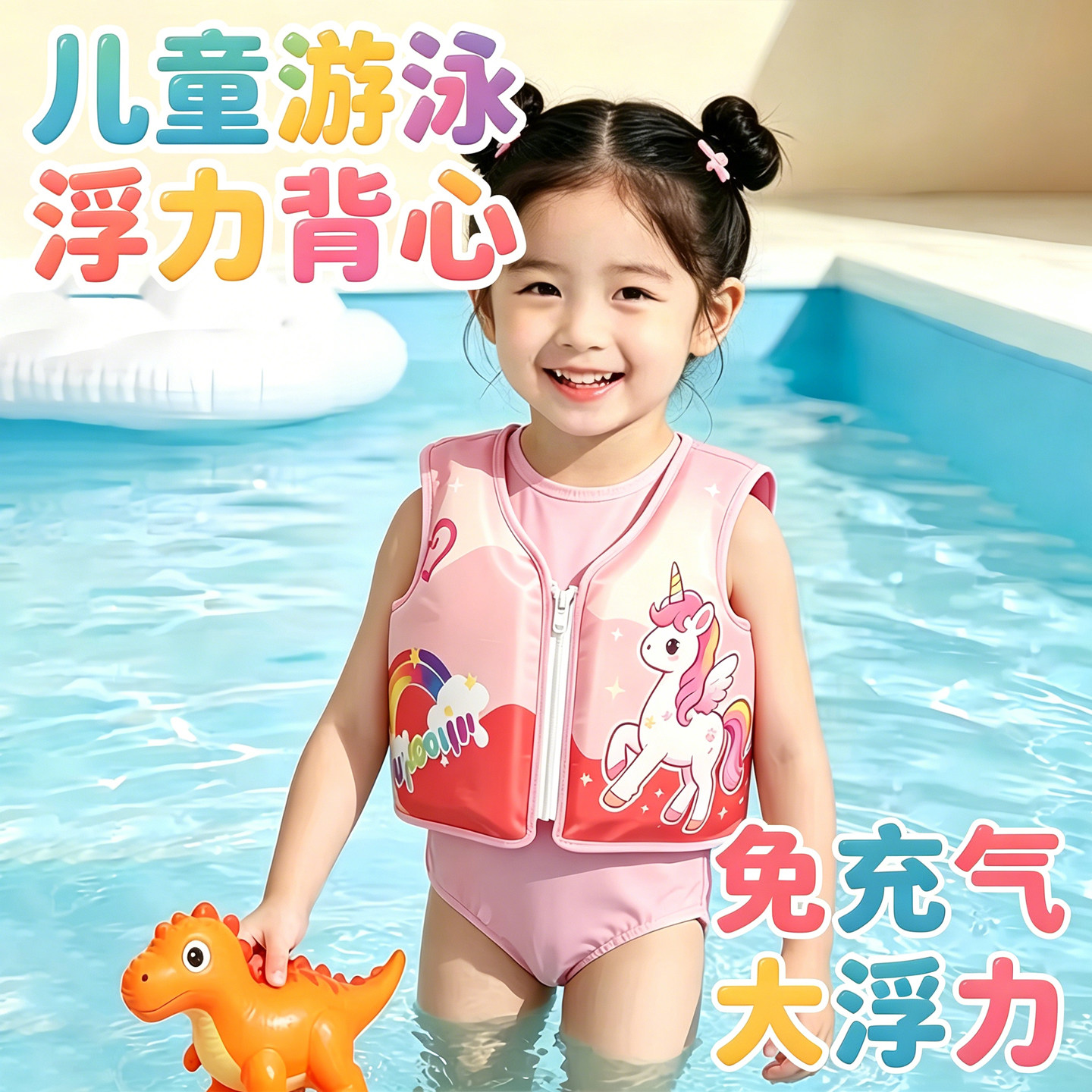 儿童游泳衣男童女童初学者辅助救生衣加厚浮力充气背心小孩救生圈