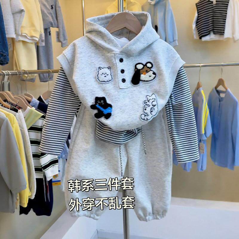 【三件套】男童秋套装韩系休闲连帽卫衣裤子儿童时尚洋气时髦套装