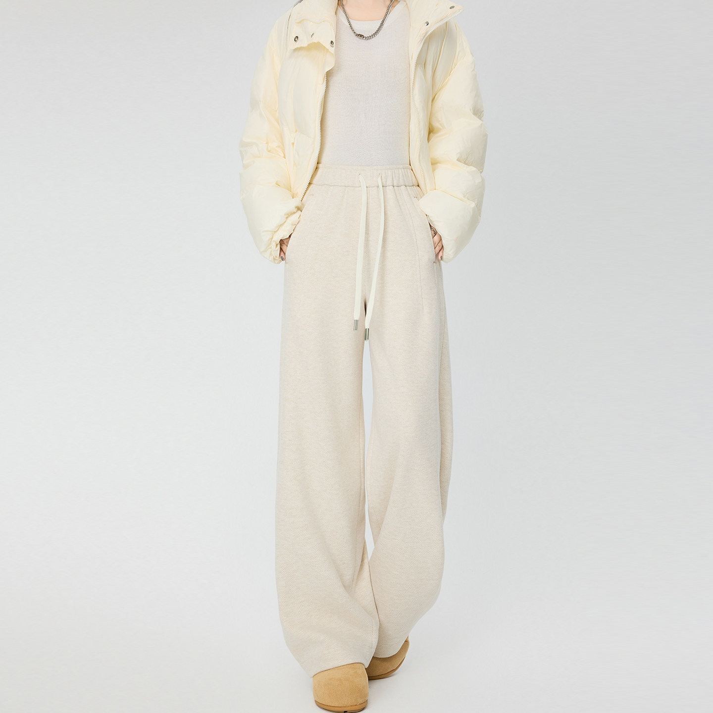 人字纹阔腿裤女秋冬2025新款毛呢加绒裤子高腰直筒醋酸羊毛休闲裤,女装/女士精品,休闲裤,淘宝优惠券,粉丝福利购,淘宝优惠卷