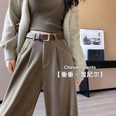 裤 美拉德雪尼尔窄版 子高腰直筒西装 女秋冬加绒灯芯绒棕色裤 阔腿裤