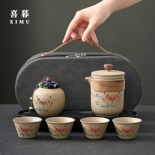 旅行功夫茶具小套装便携式户外单人露营喝茶装备陶瓷泡茶壶快客杯