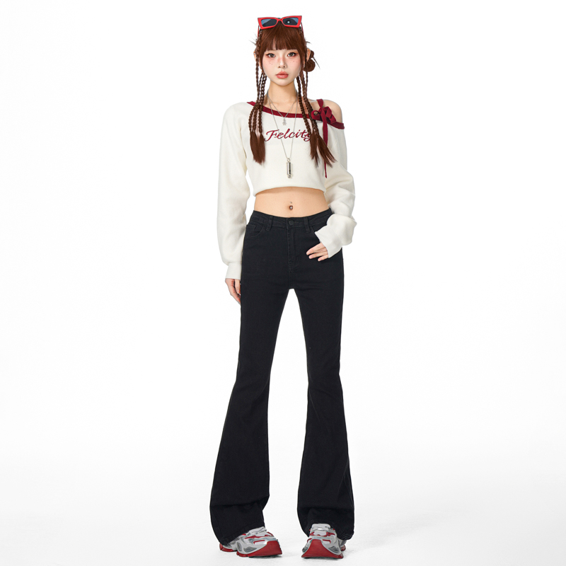 黑色设计感小众高腰喇叭裤PVJ