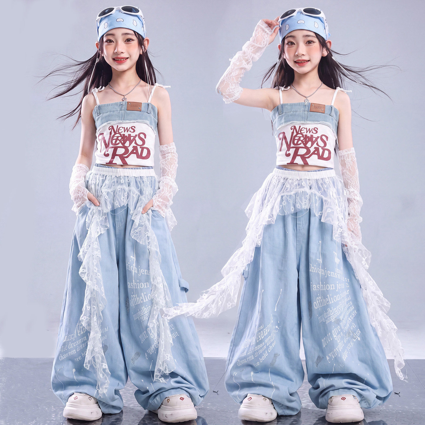 女童爵士舞服装甜酷时髦吊带套装少儿街舞走秀jazz女团舞台演出服图片