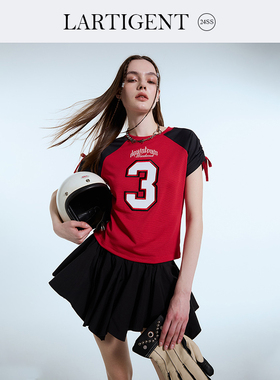 LARTIGENT 24夏款拼色设计感休闲简约运动短袖T恤女速干修身显瘦