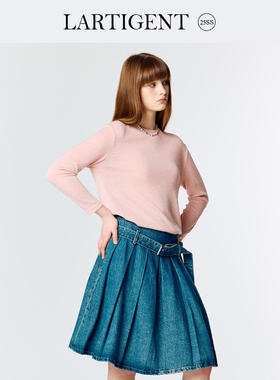 LARTIGENT 25早春新款纯色针织长袖T恤套头女士打底衫上衣