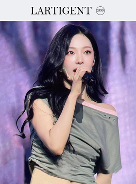 LARTIGENT 宁艺卓同款24夏性感斜领露肩短袖T恤收腰修身短款上衣