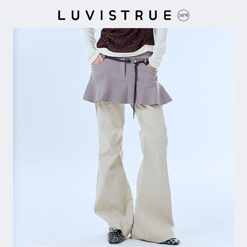 LUV IS TRUE 24秋冬新款荷叶裙裤假两件叠穿工装裤休闲喇叭裤女