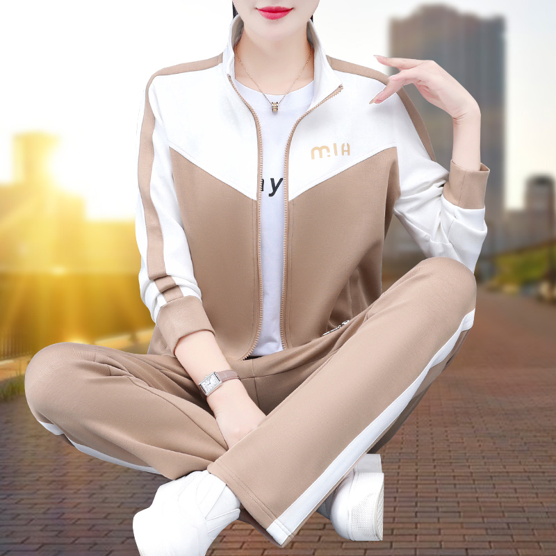 三件套运动套装女2025新款春秋跑步健身中年妈妈装卫衣外套休闲