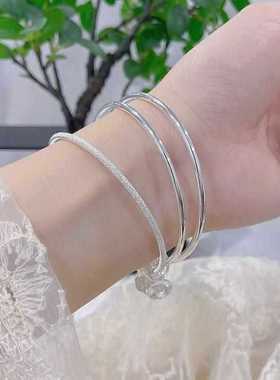 足银三生三世银手镯吊坠女