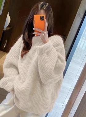 粉色加厚毛衣女2025秋冬新宽松慵懒风温柔软糯甜美冬季针织衫上衣