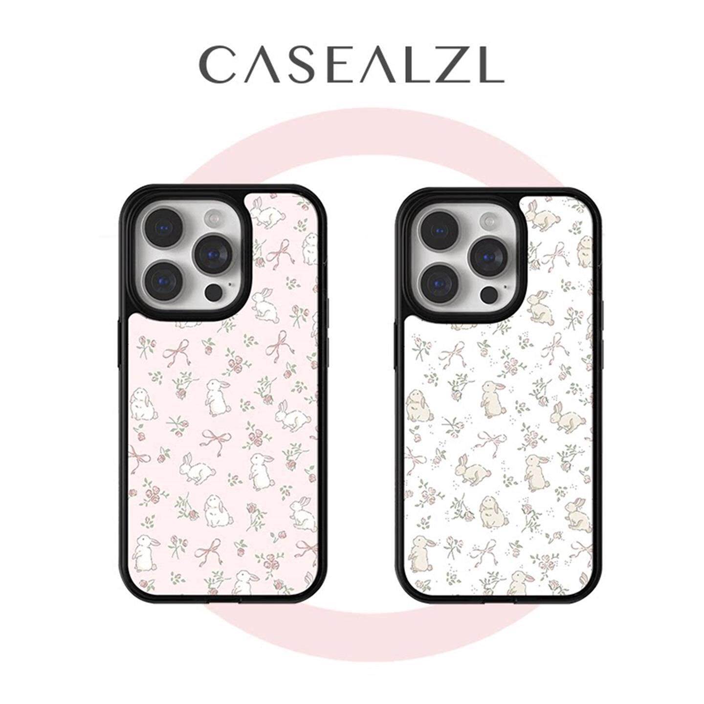 小清新碎花兔子适用于苹果16Pro壳15ProMax玻璃MagSafe磁吸支架iPhone14女款Mate70轻奢13全包12pm保护套