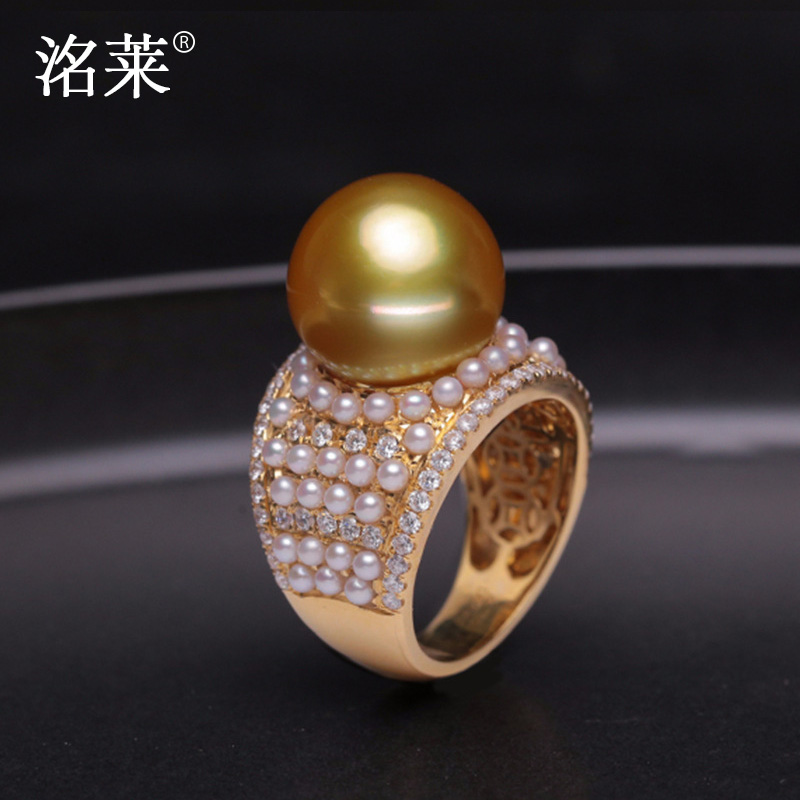 洺莱珠宝金宁 海水珍珠戒指 18K金钻石南洋金珠戒指
