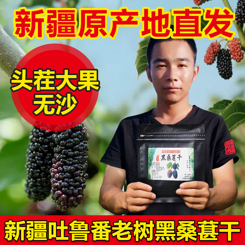 新疆桑葚干黑桑椹干果即食头茬大果新鲜药材泡酒泡茶水无硫熏特产