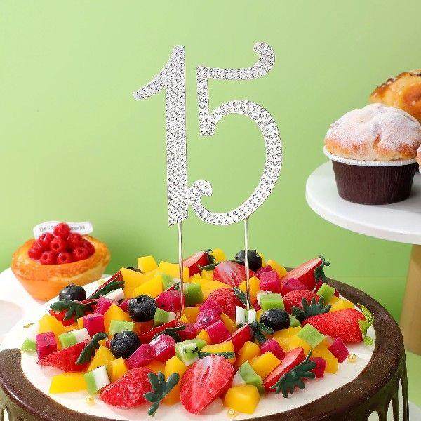 15 Anniversary Cake Topper Rhinestone Decorations Alloy