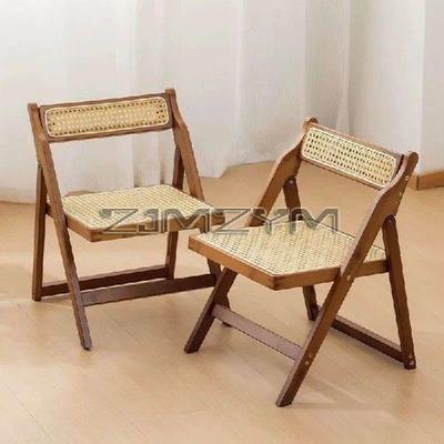 Bamboo Foldable Chair with Backrest Rattan Seat Dining