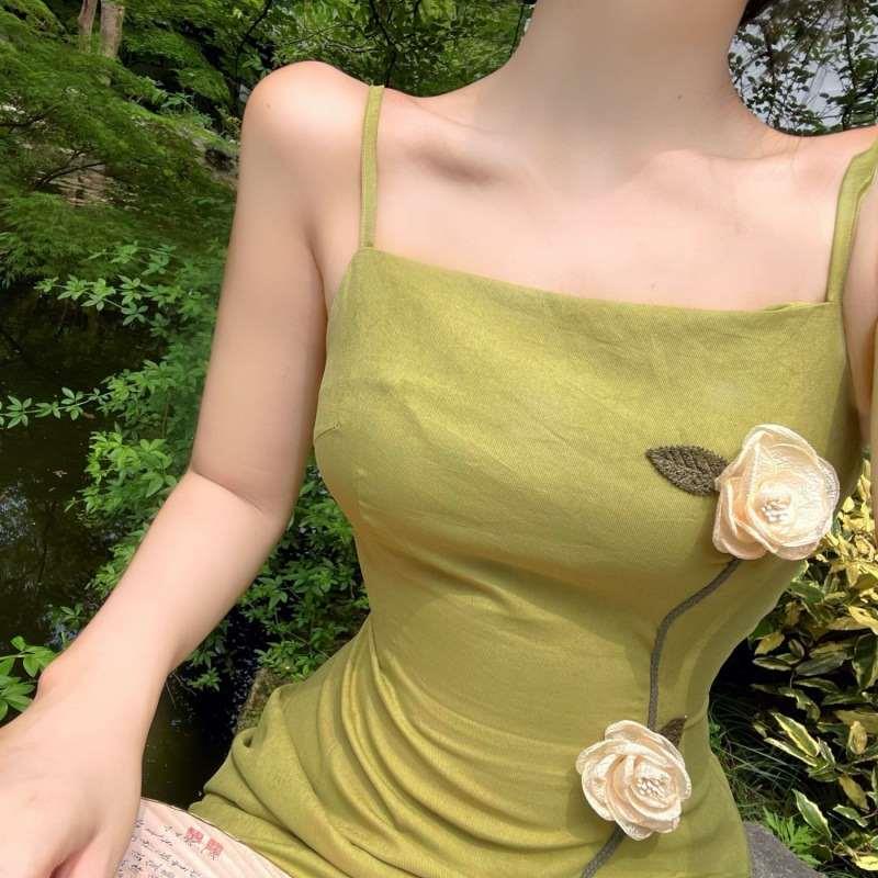 Vintage Dress Summer New Green Halter Dress French Dress Nic