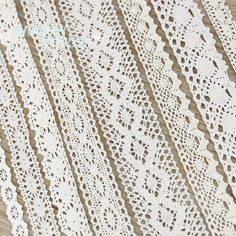 (5Meter/roll) White Beige Cotton Embroidered Lace Net Ribbon